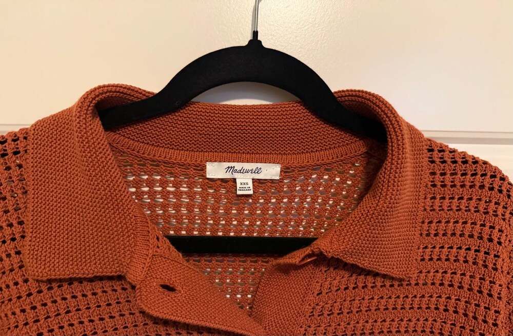 Madewell Afterglow Red Crochet Button Up Crop Top XXS Short Sleeve Collared - Picture 5 of 7